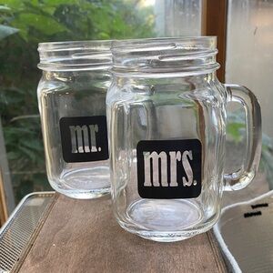MR and Mrs Glass Mason Jars with Handle